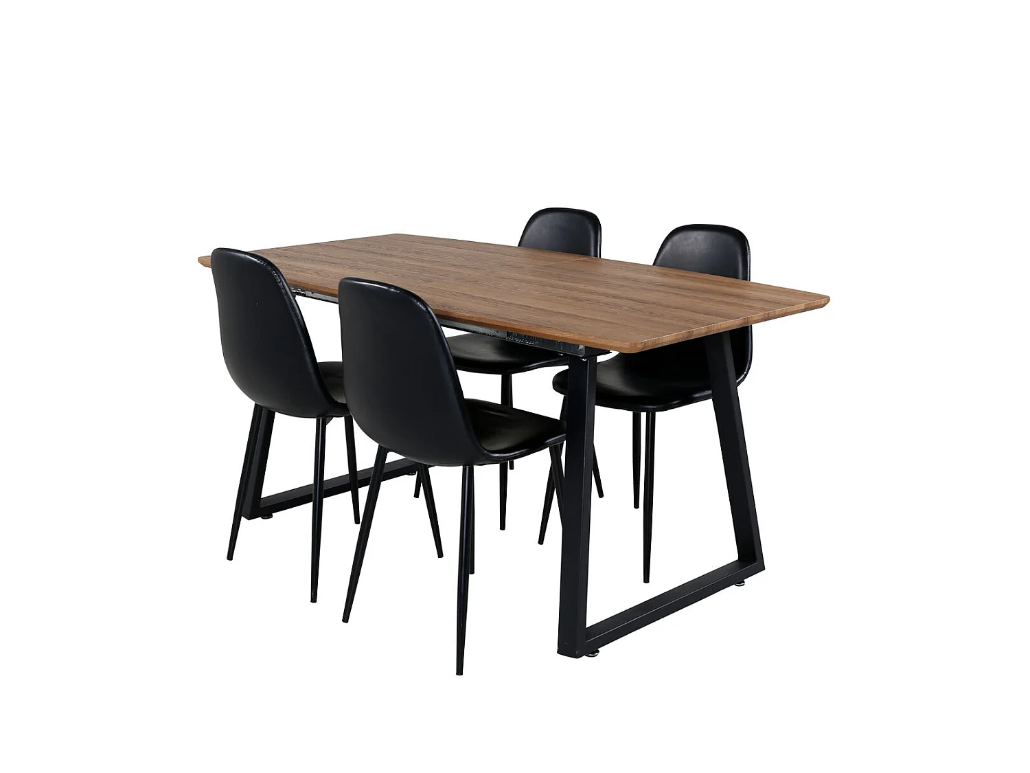 IncaNABL ensemble table, table extensible longueur cm160 / 200 El bois décor et 4 Polar chaises Similicuir PU noir.