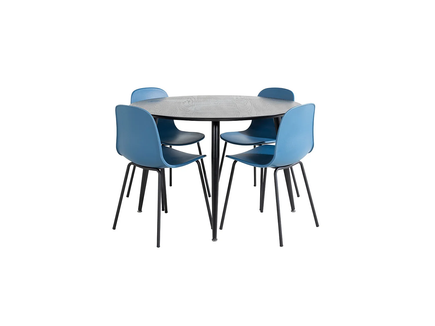 DippØ115BLBL ensemble table, table noir et 4 Arctic chaises bleu, noir.