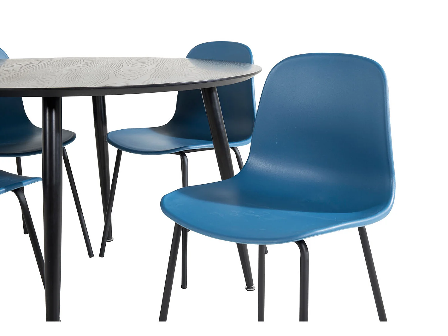 DippØ115BLBL ensemble table, table noir et 4 Arctic chaises bleu, noir.