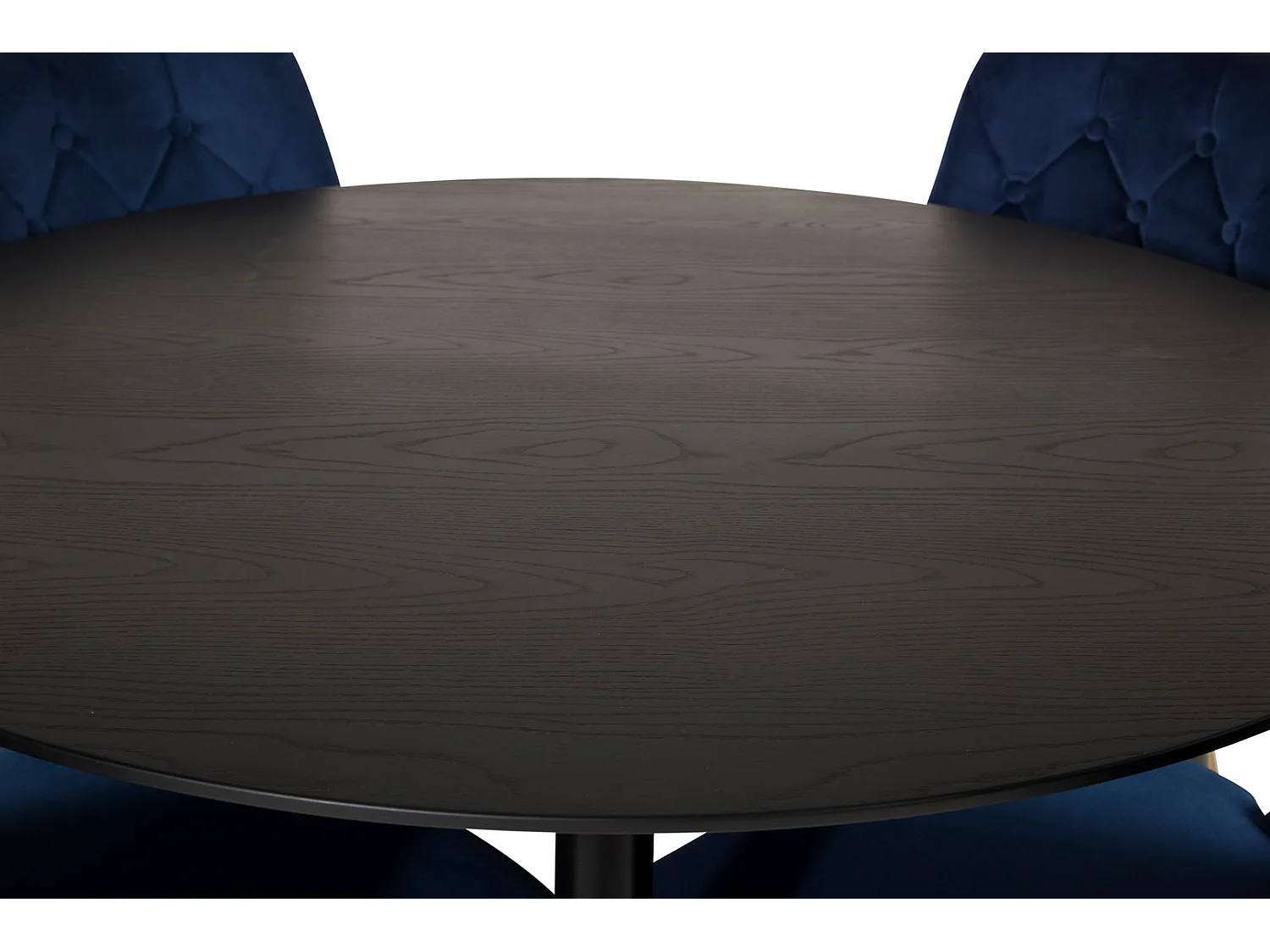 DippØ115BLBR ensemble table, table noir et 4 Velvet Deluxe chaises Velours bleu, laiton décor.