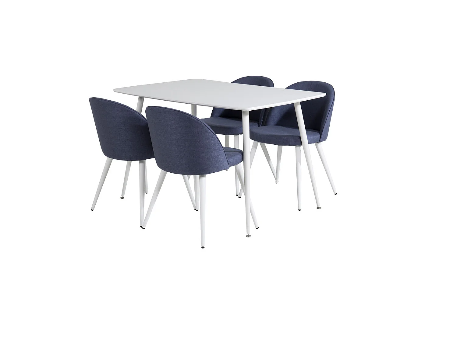 Polar120X80WHWH ensemble table, table blanc et 4 Velvet chaises bleu.