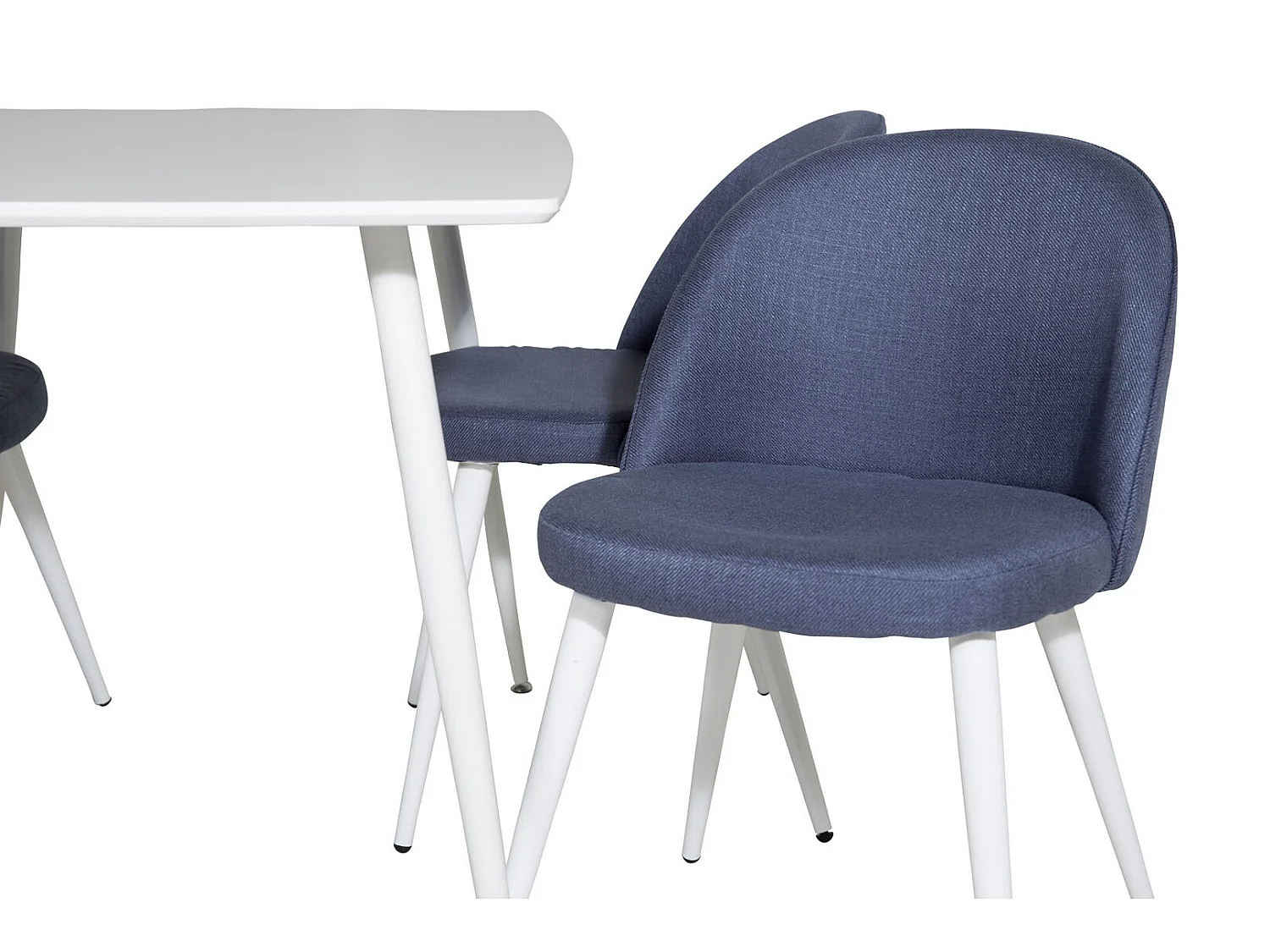 Polar120X80WHWH ensemble table, table blanc et 4 Velvet chaises bleu.