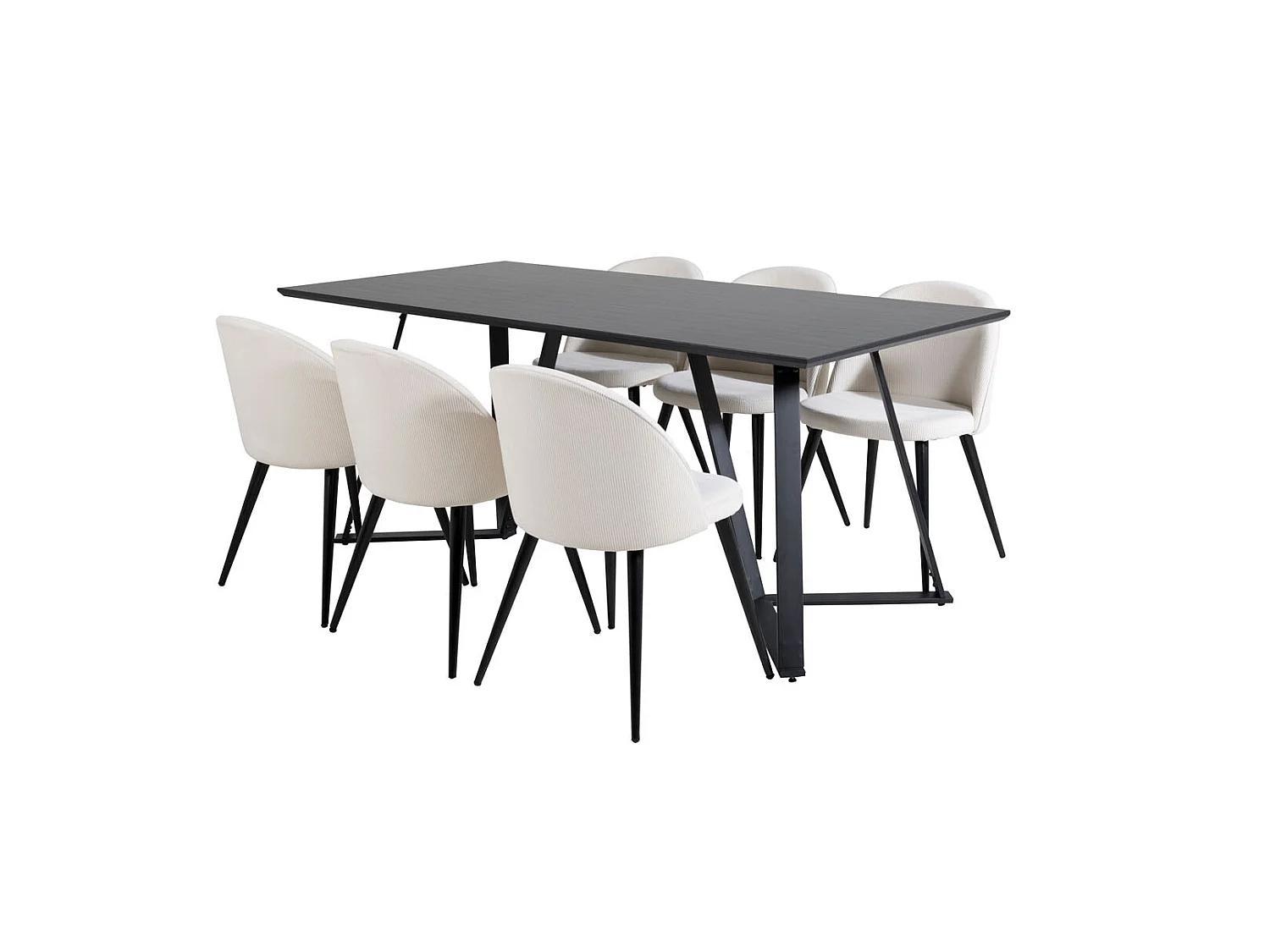 MarinaBLBL ensemble table, table noir et 6 Velvet chaises Velours côtelé beige, noir.