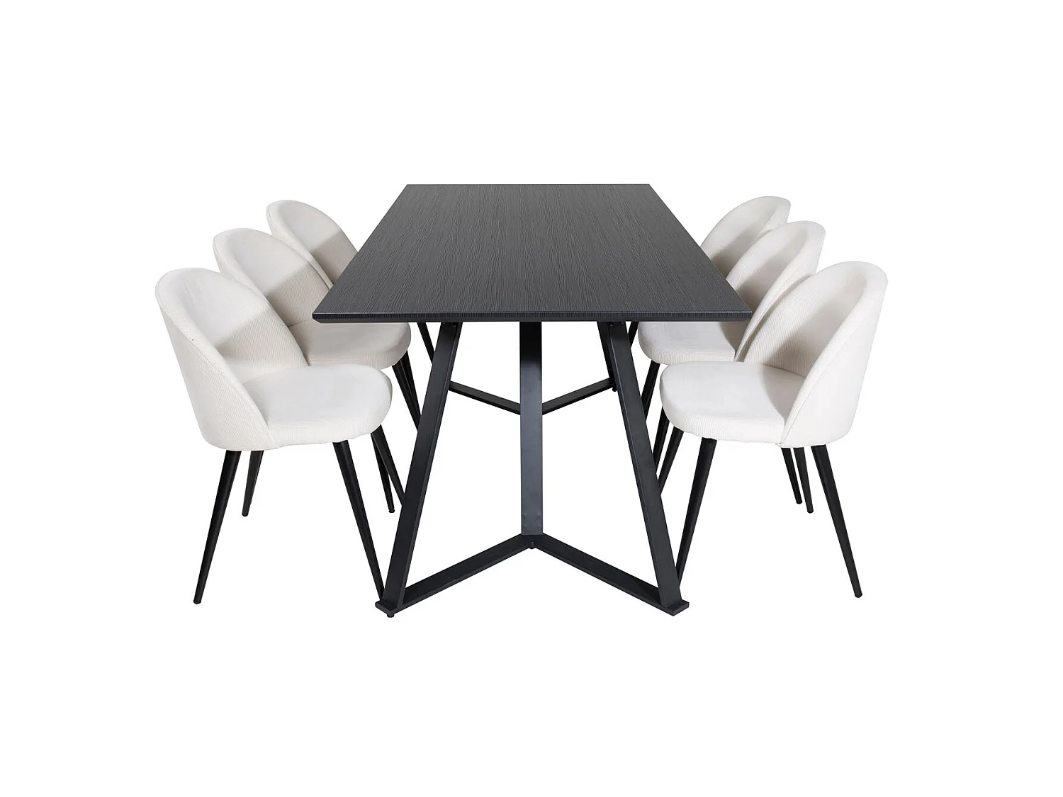 MarinaBLBL ensemble table, table noir et 6 Velvet chaises Velours côtelé beige, noir.