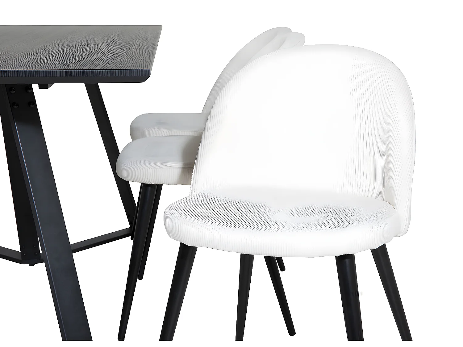 MarinaBLBL eethoek eetkamertafel zwart en 6 Velvet eetkamerstal fluweel beige, zwart.