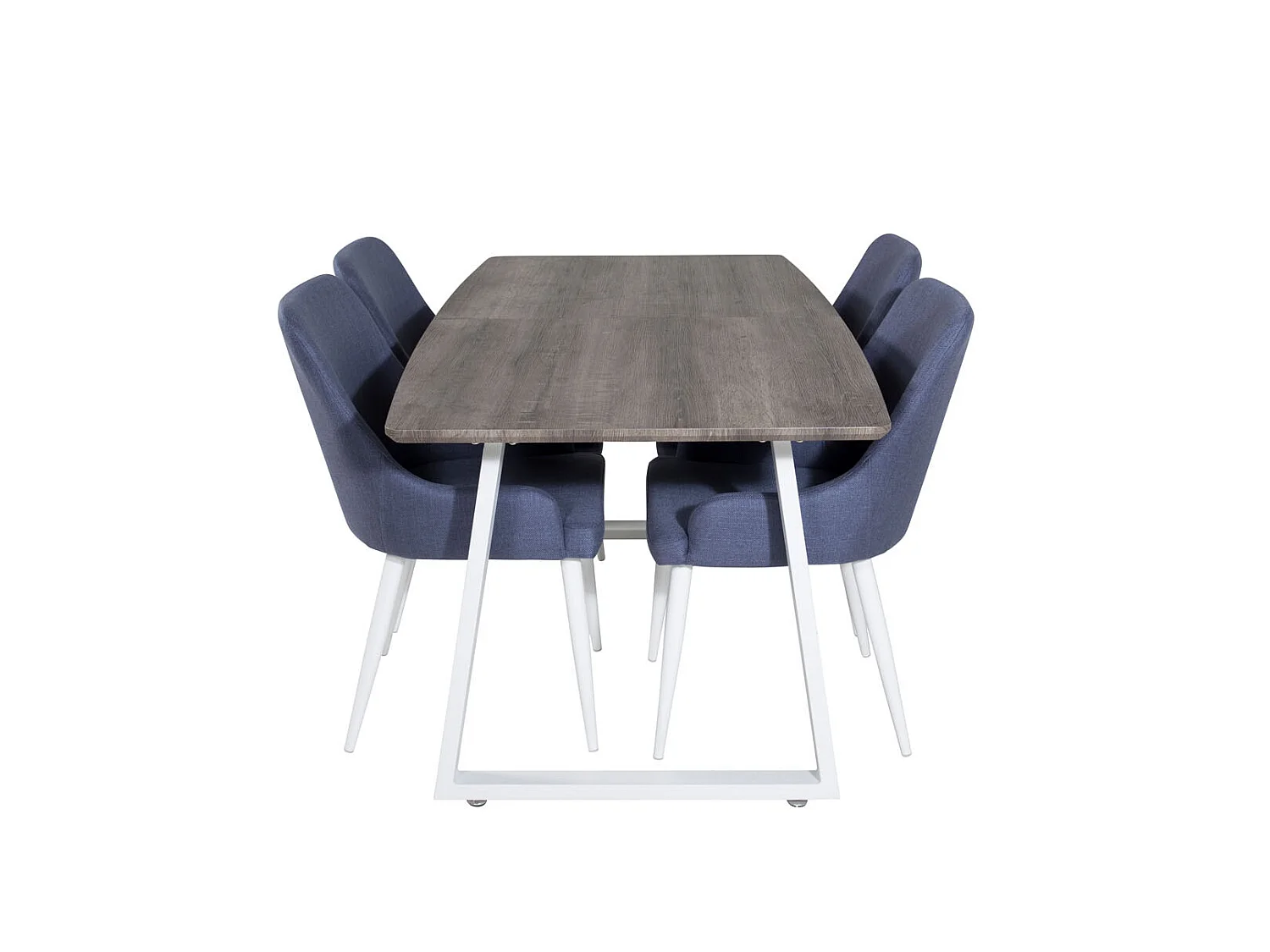 IncaNAWH eethoek eetkamertafel uitschuifbare tafel lengte cm 160 / 200 el hout decor grijs en 4 Plaza eetkamerstal blauw, wit.