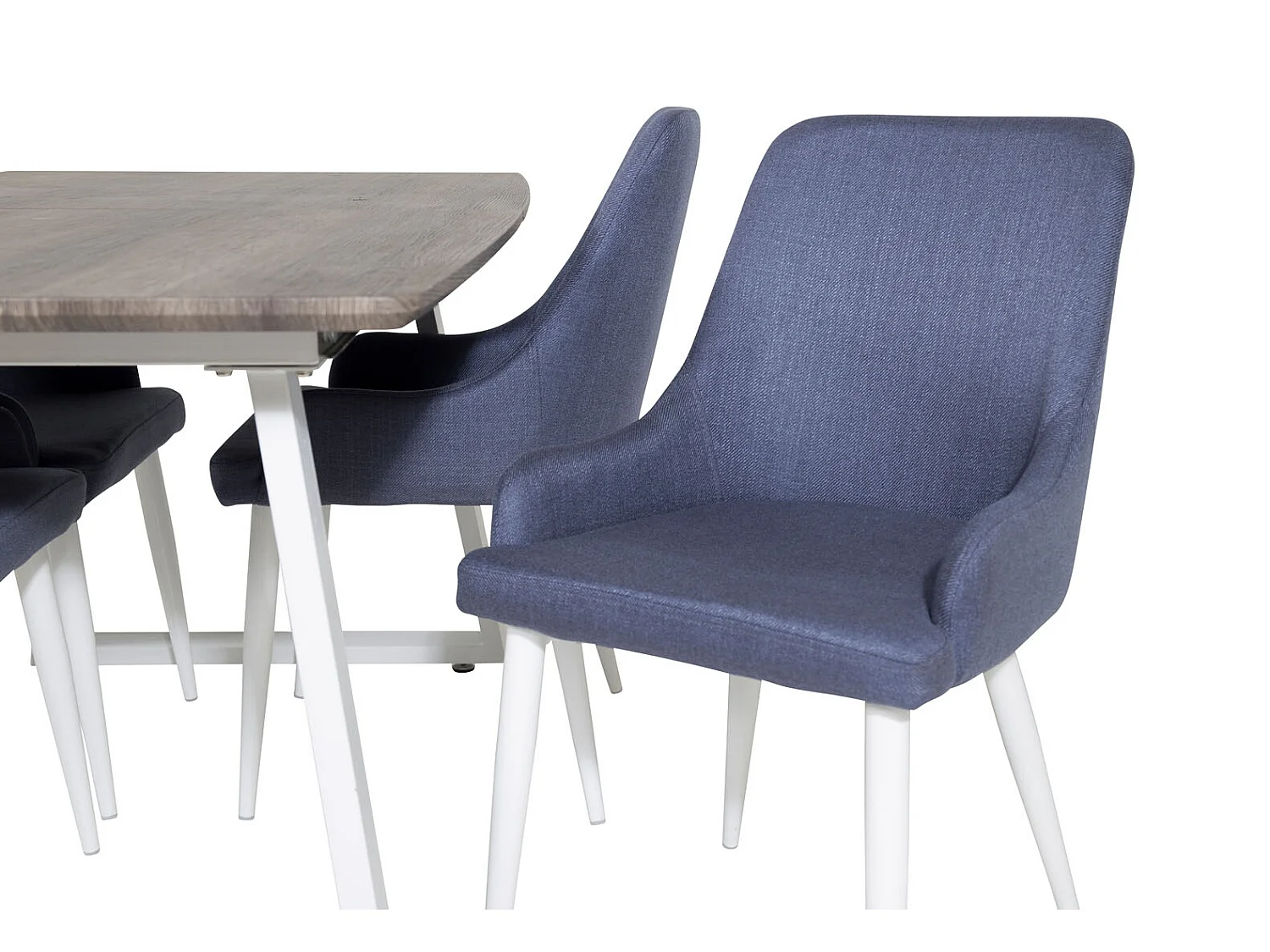 IncaNAWH eethoek eetkamertafel uitschuifbare tafel lengte cm 160 / 200 el hout decor grijs en 4 Plaza eetkamerstal blauw, wit.