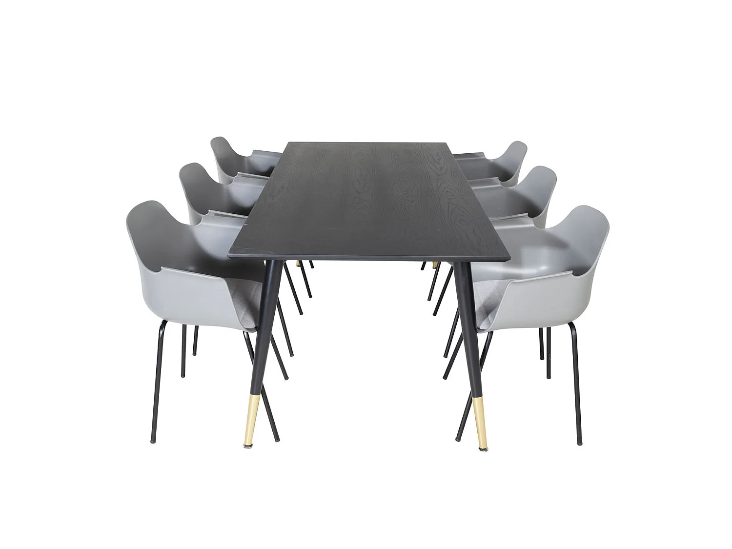 Dipp180x90BLBR eethoek eetkamertafel zwart en 6 Comfort eetkamerstal grijs.