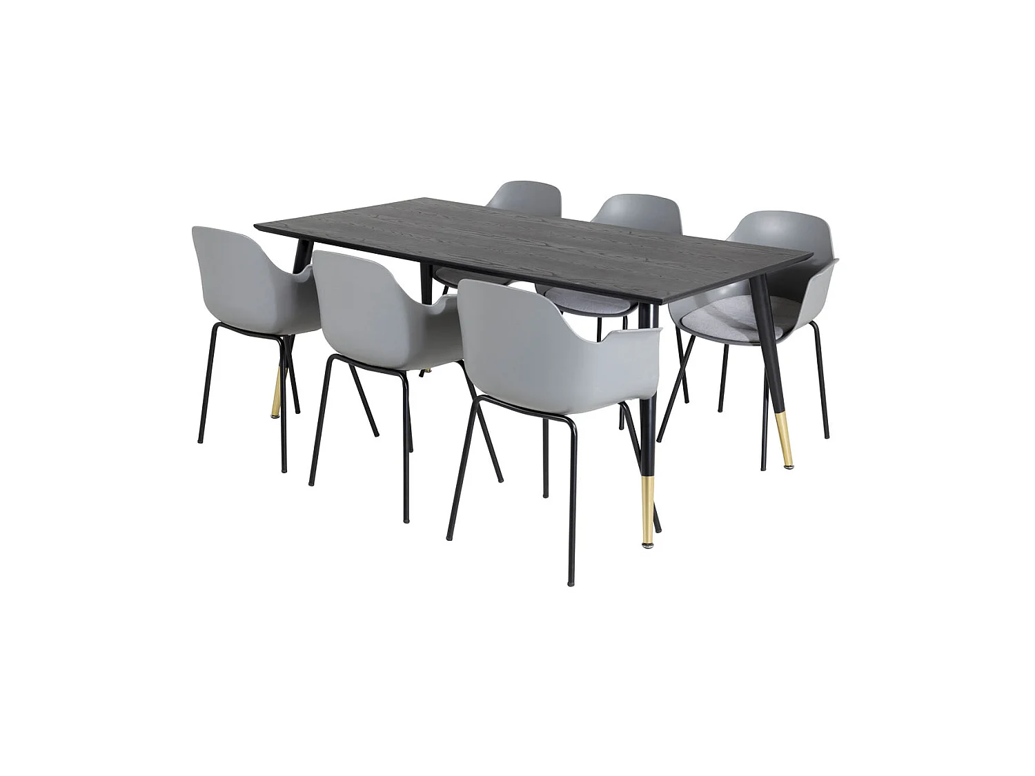 Dipp180x90BLBR ensemble table, table noir et 6 Comfort chaises gris.