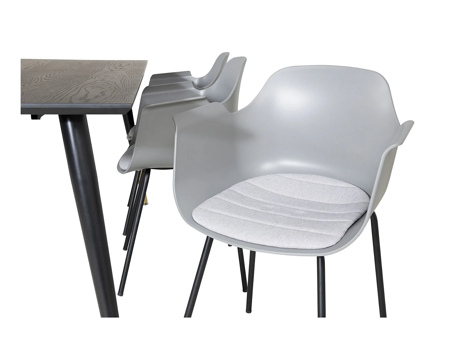 Dipp180x90BLBR ensemble table, table noir et 6 Comfort chaises gris.