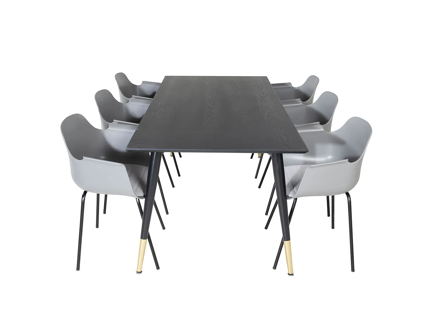 Dipp180x90BLBR eethoek eetkamertafel zwart en 6 Comfort eetkamerstal grijs.