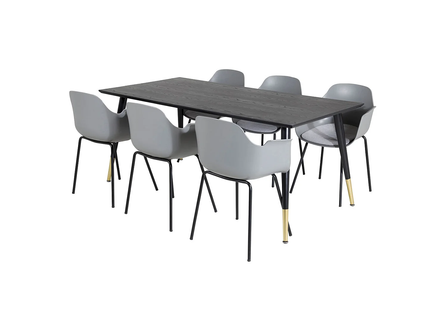 Dipp180x90BLBR eethoek eetkamertafel zwart en 6 Comfort eetkamerstal grijs.
