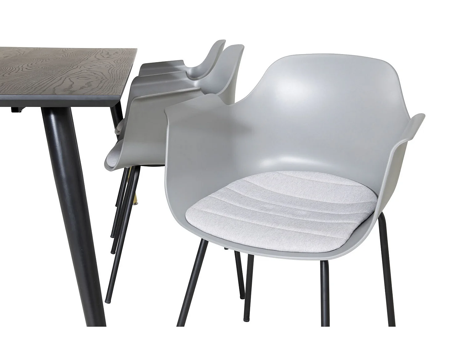 Dipp180x90BLBR eethoek eetkamertafel zwart en 6 Comfort eetkamerstal grijs.