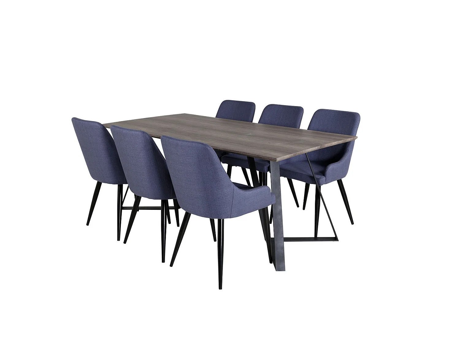 MarinaGRBL ensemble table, table El bois décor gris et 6 Plaza chaises bleu, noir.