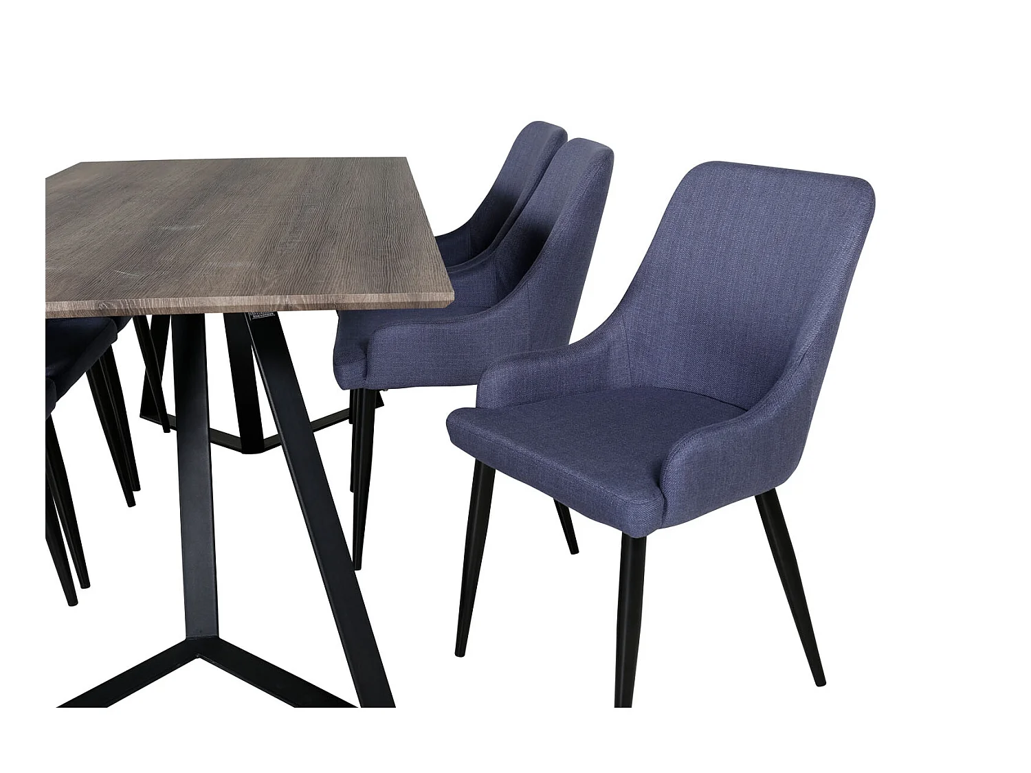 MarinaGRBL ensemble table, table El bois décor gris et 6 Plaza chaises bleu, noir.