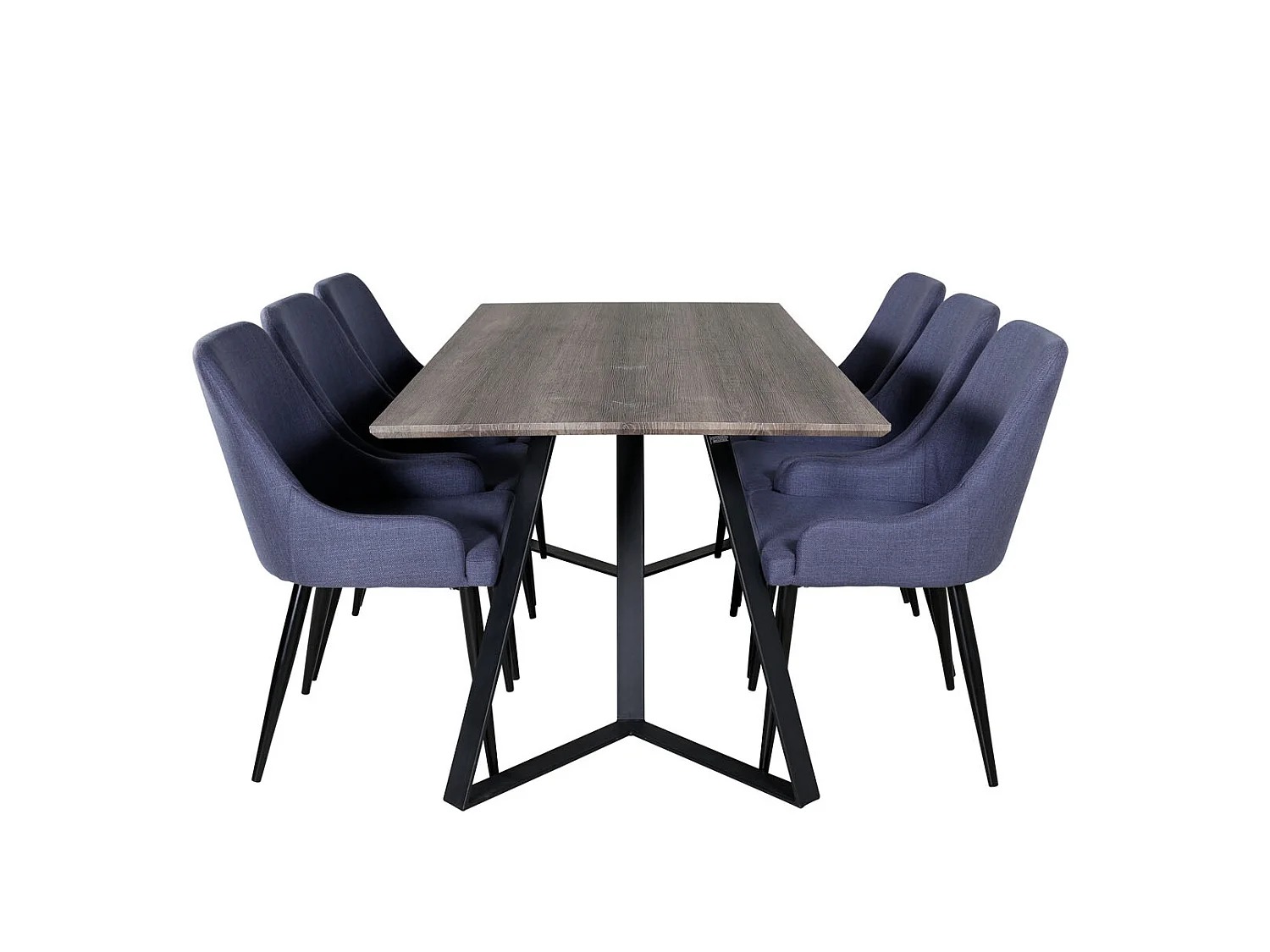 MarinaGRBL ensemble table, table El bois décor gris et 6 Plaza chaises bleu, noir.