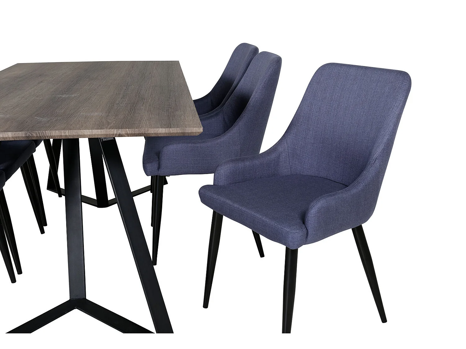 MarinaGRBL ensemble table, table El bois décor gris et 6 Plaza chaises bleu, noir.