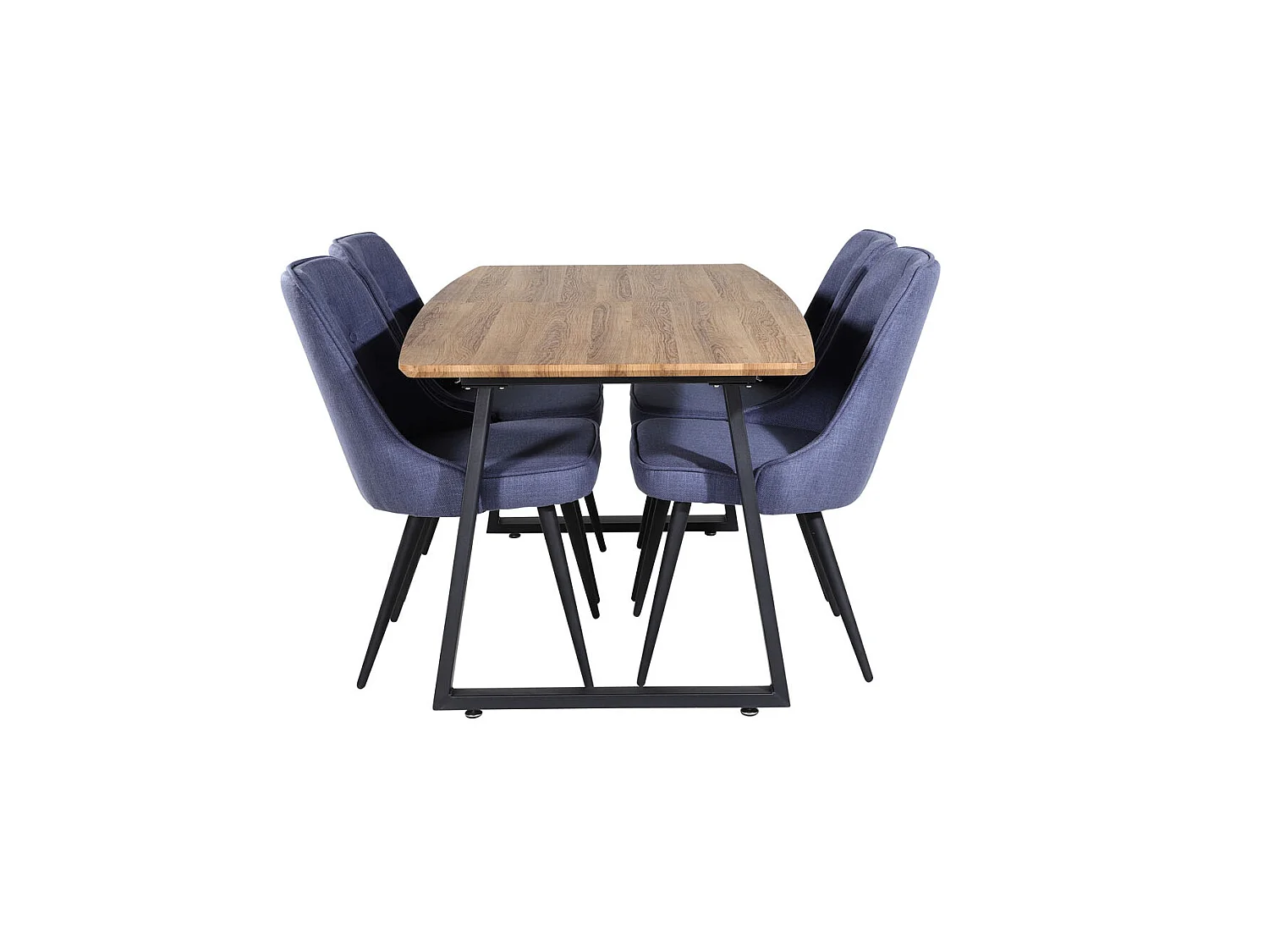IncaNABL ensemble table, table extensible longueur cm160 / 200 El bois décor et 4 Velvet Deluxe chaises bleu, noir.