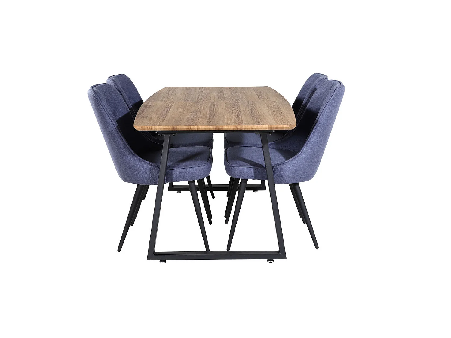 IncaNABL ensemble table, table extensible longueur cm160 / 200 El bois décor et 4 Velvet Deluxe chaises bleu, noir.