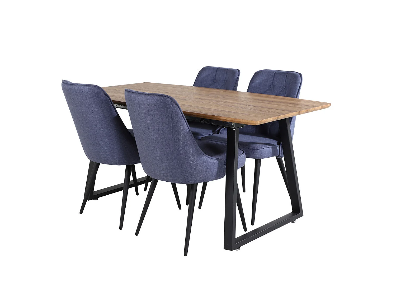 IncaNABL ensemble table, table extensible longueur cm160 / 200 El bois décor et 4 Velvet Deluxe chaises bleu, noir.