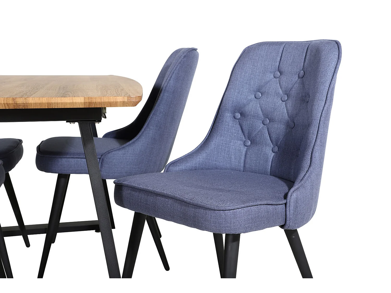 IncaNABL ensemble table, table extensible longueur cm160 / 200 El bois décor et 4 Velvet Deluxe chaises bleu, noir.