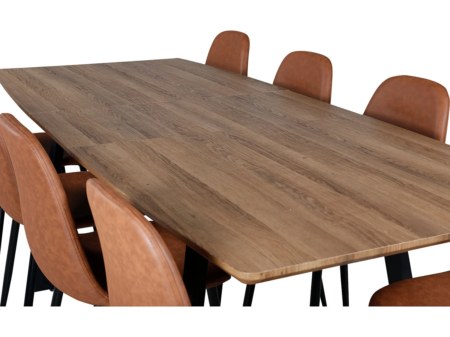 IncaNABL ensemble table, table extensible longueur cm160 / 200 El bois décor et 8 Polar chaises Similicuir PU marron.