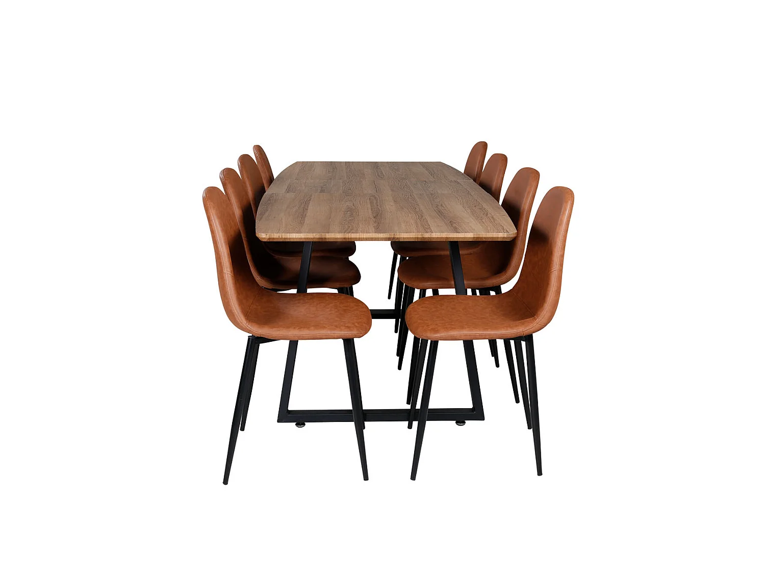 IncaNABL ensemble table, table extensible longueur cm160 / 200 El bois décor et 8 Polar chaises Similicuir PU marron.