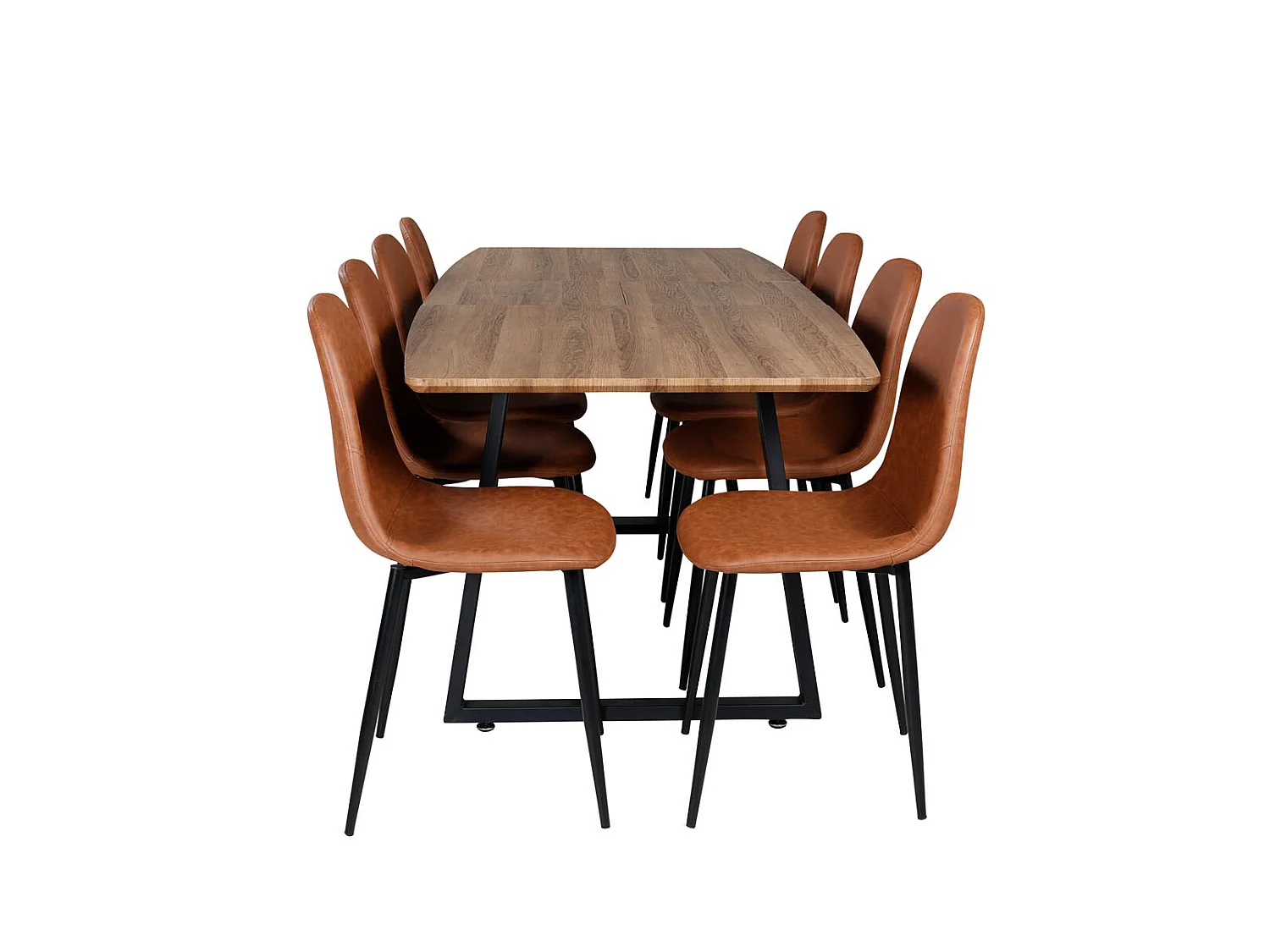 IncaNABL Essgruppe Esstisch Ausziehbarer Tisch Länge cm 160 / 200 El Holz dekor und 8 Polar Esszimmerstühle PU Kunstleder braun.