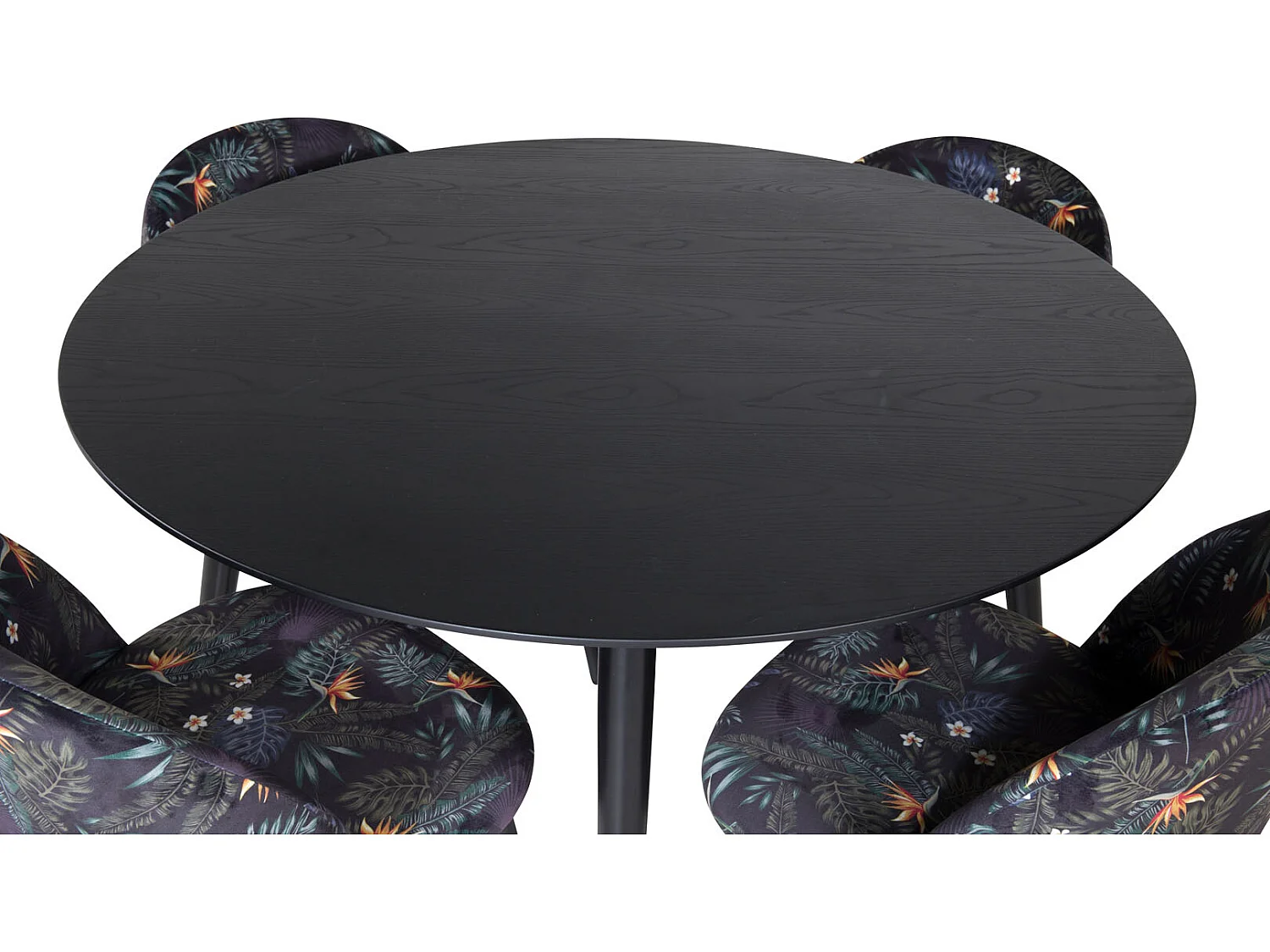 DippØ115BLBR ensemble table, table noir et 4 Velvet chaises Velours fleuri.