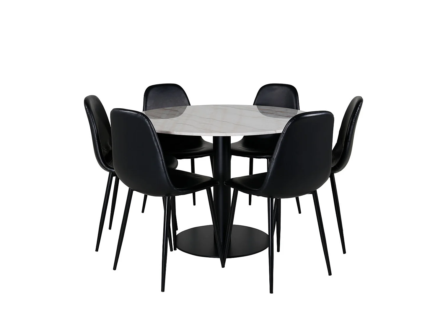 EstelleØ106WHBL ensemble table, table blanc, marbre et 6 Polar chaises Similicuir PUnoir.