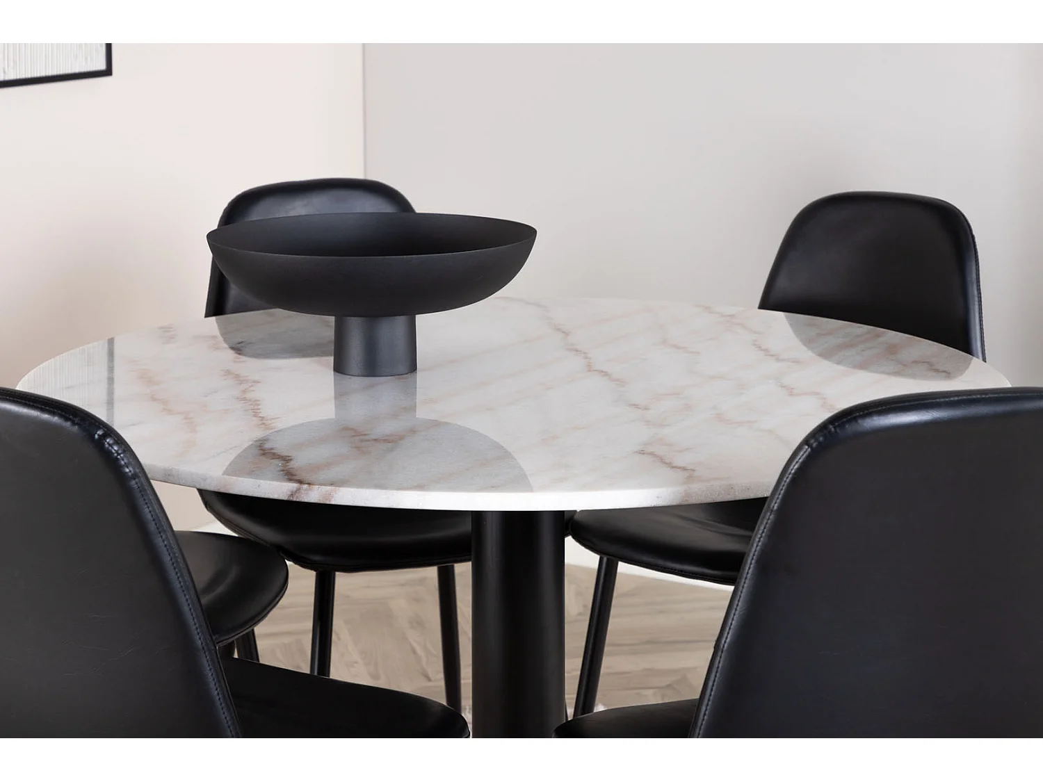 EstelleØ106WHBL ensemble table, table blanc, marbre et 6 Polar chaises Similicuir PUnoir.