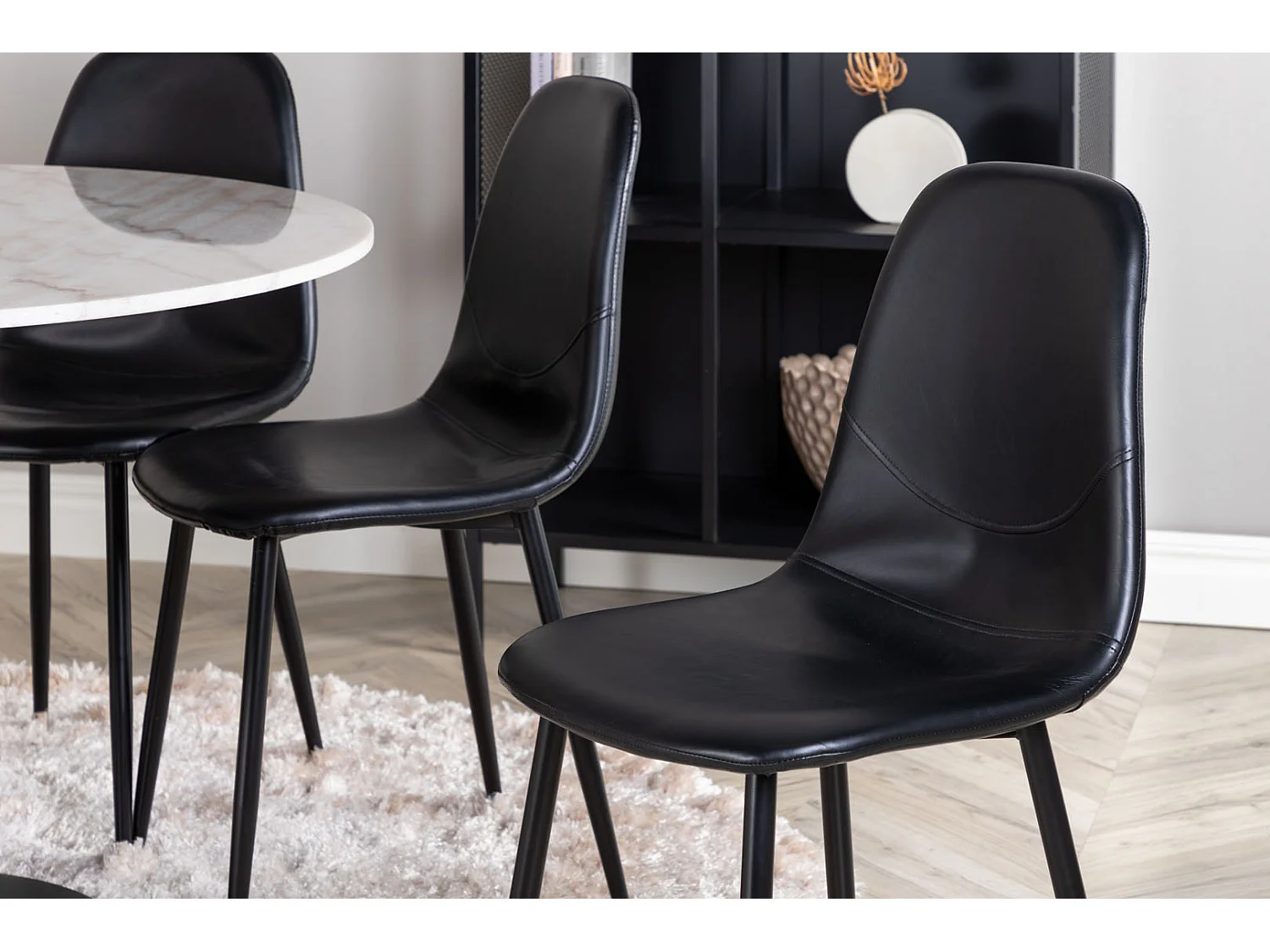 EstelleØ106WHBL ensemble table, table blanc, marbre et 6 Polar chaises Similicuir PUnoir.