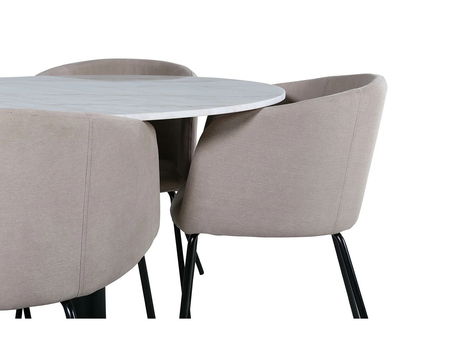 EstelleØ106WHBL eethoek eetkamertafel wit, marmer en 4 Berit eetkamerstal beige.