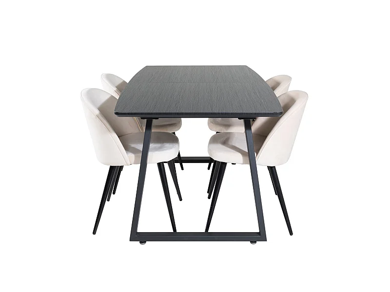 IncaBLBL ensemble table, table extensible longueur cm160 / 200 noir et 4 Velvet chaises Velours beige, noir.