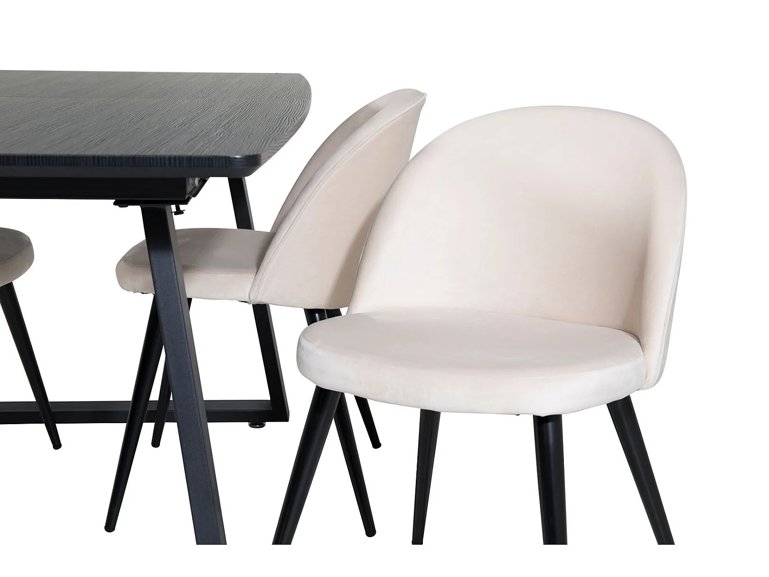 IncaBLBL ensemble table, table extensible longueur cm160 / 200 noir et 4 Velvet chaises Velours beige, noir.