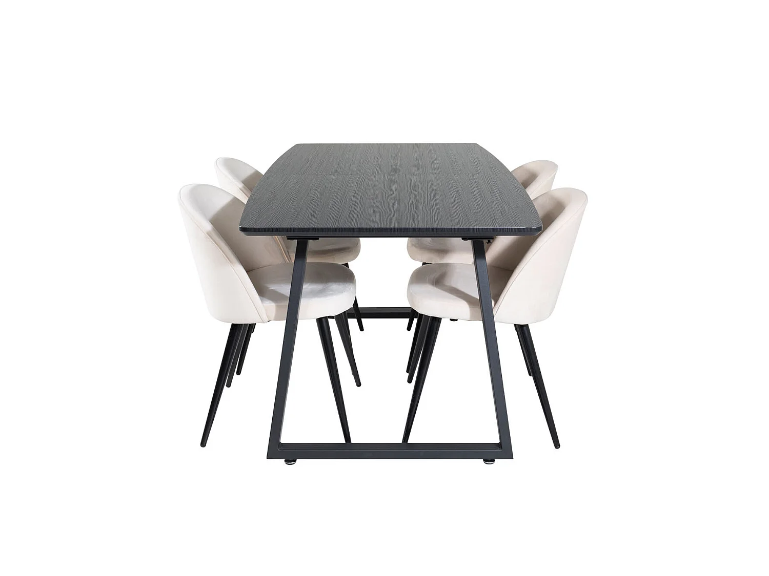 IncaBLBL ensemble table, table extensible longueur cm160 / 200 noir et 4 Velvet chaises Velours beige, noir.