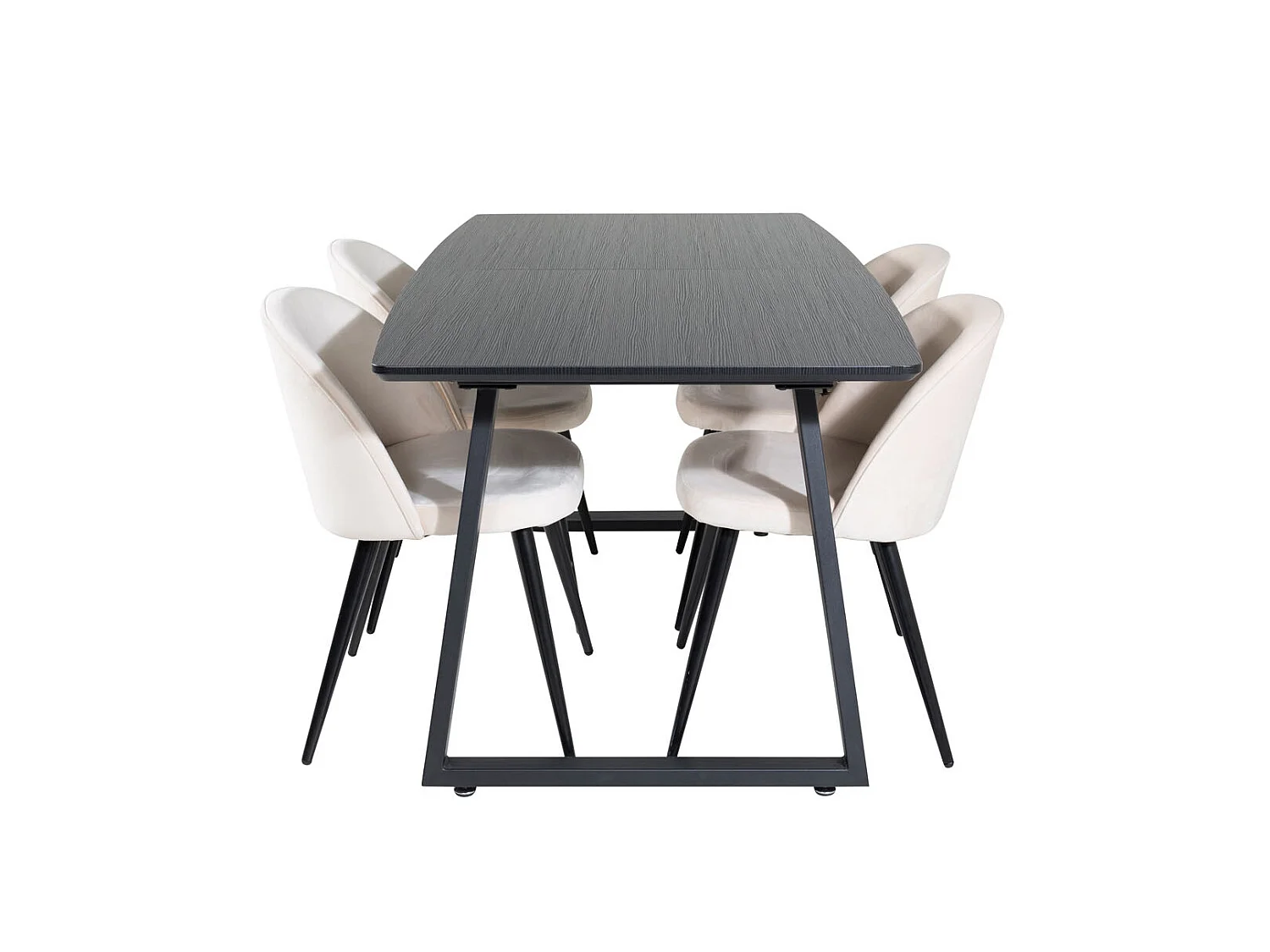 IncaBLBL ensemble table, table extensible longueur cm160 / 200 noir et 4 Velvet chaises Velours beige, noir.