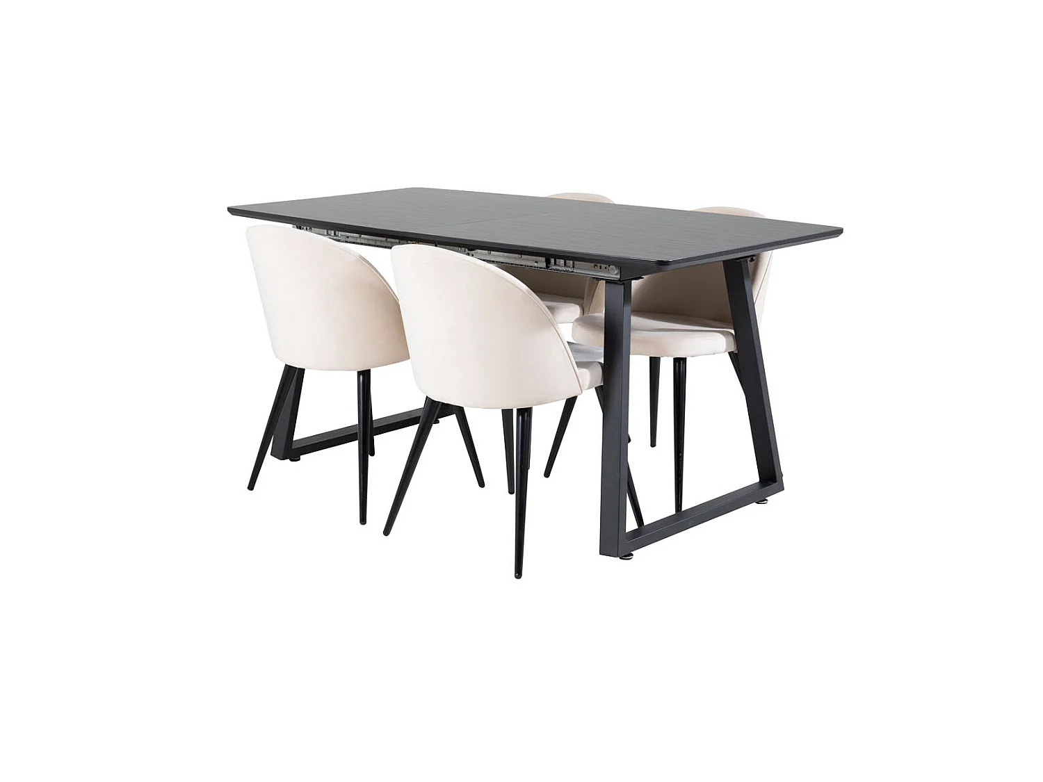 IncaBLBL ensemble table, table extensible longueur cm160 / 200 noir et 4 Velvet chaises Velours beige, noir.