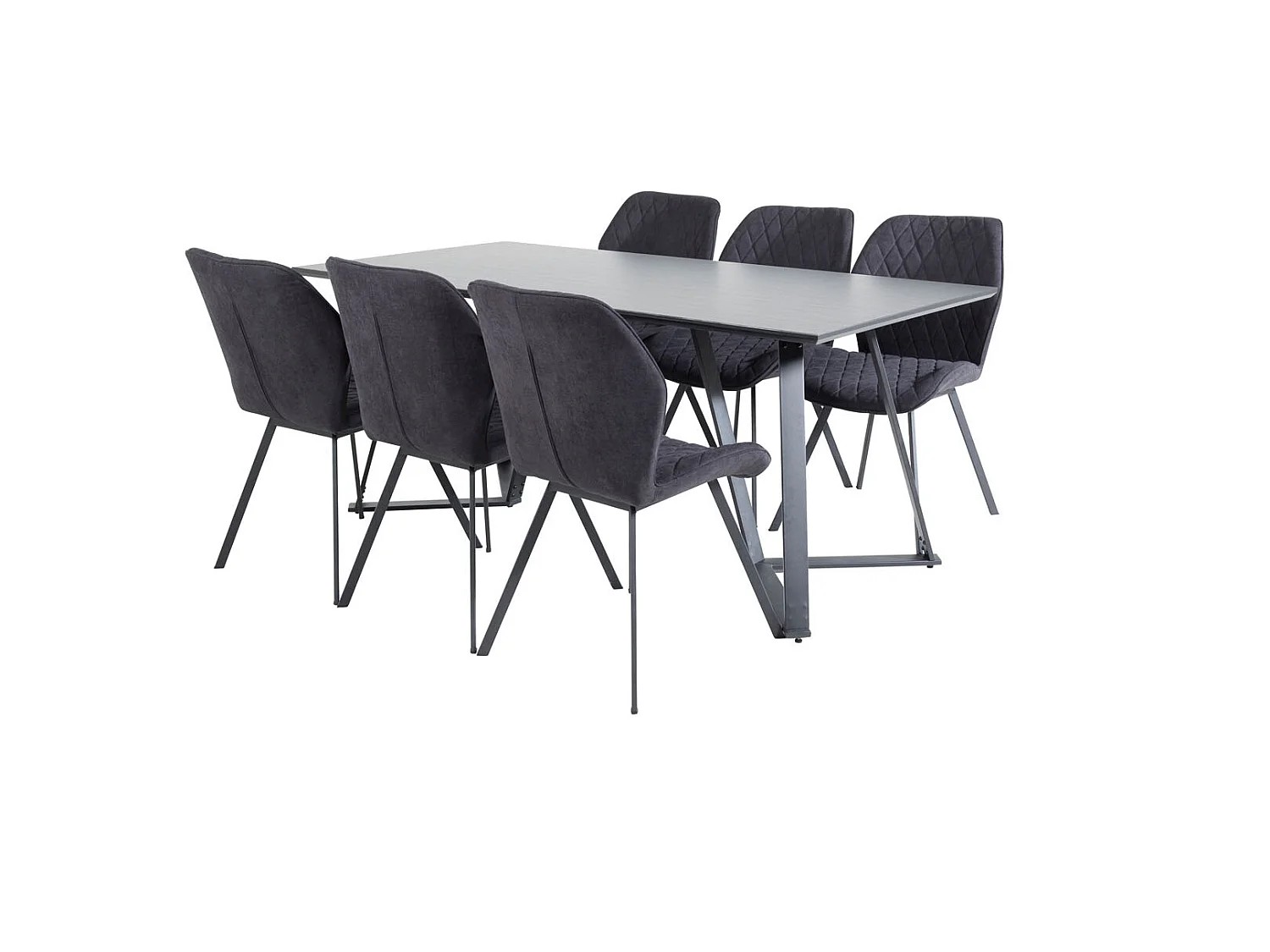 MarinaBLBL ensemble table, table noir et 6 Gemma chaises noir.