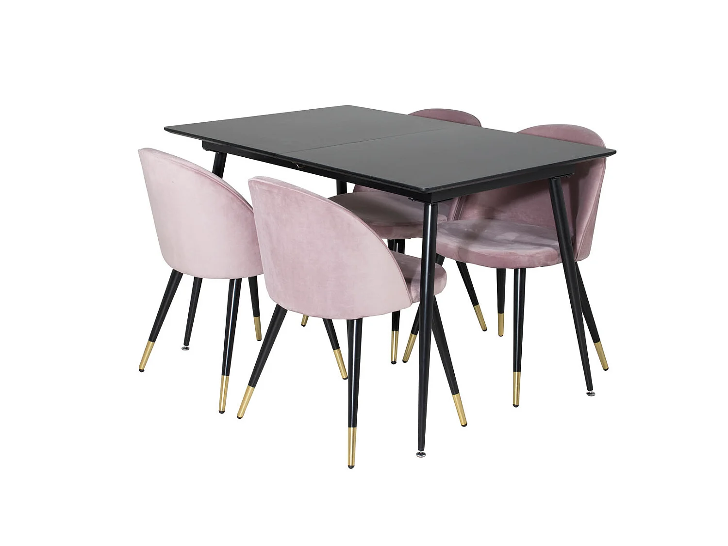 SilarBLExt ensemble table, table extensible longueur cm120 / 160 noir et 4 Velvet chaises Velours rose, noir, laiton décor.