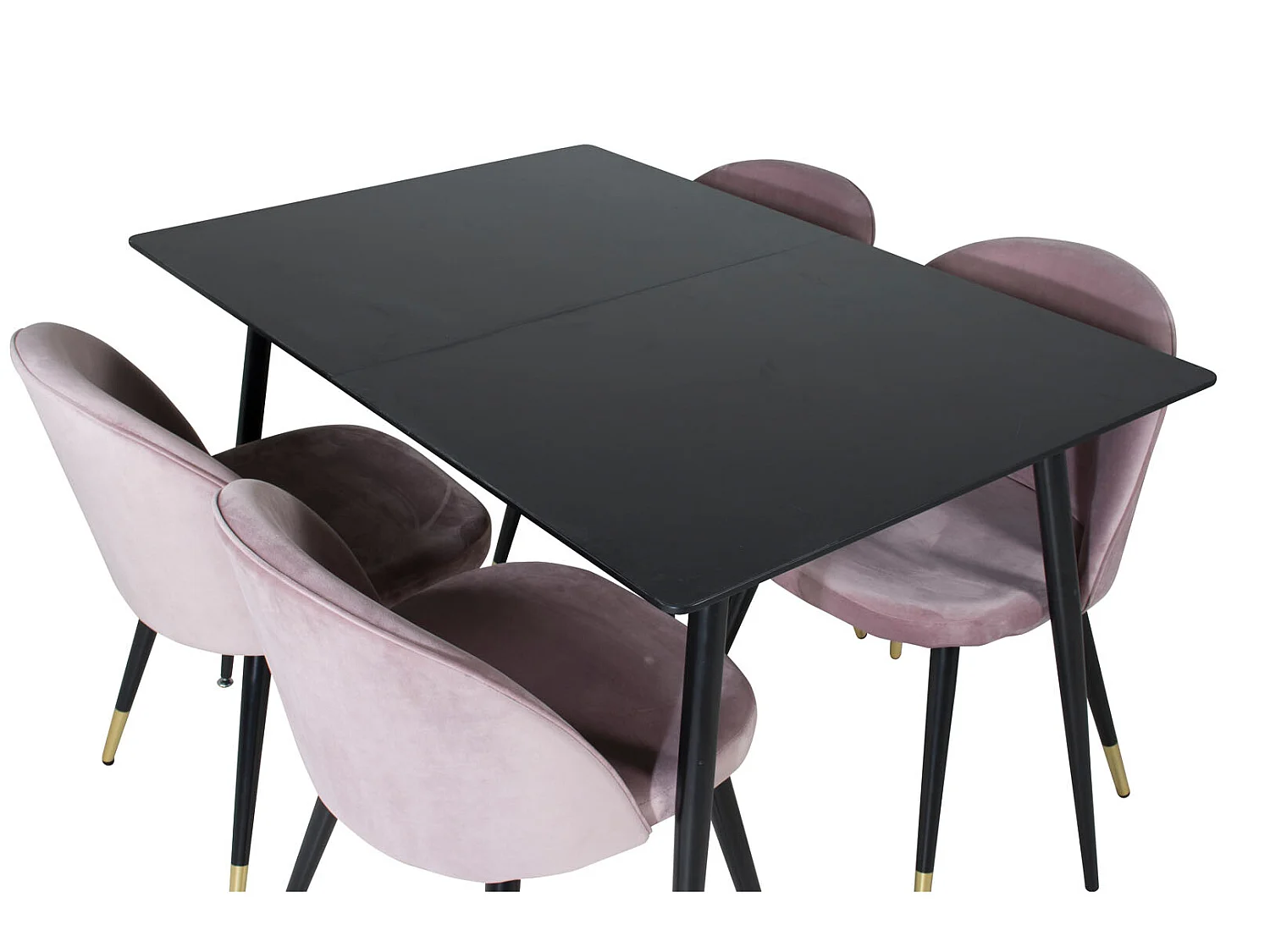 SilarBLExt ensemble table, table extensible longueur cm120 / 160 noir et 4 Velvet chaises Velours rose, noir, laiton décor.
