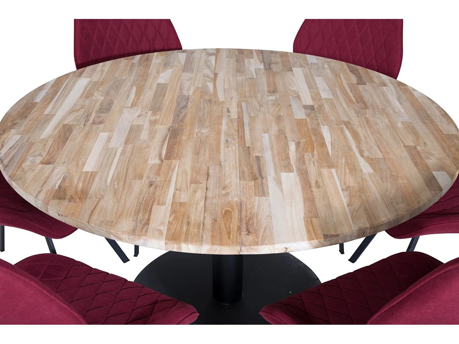 Cirebon140 ensemble table, table teck et 6 Gemma chaises rouge.