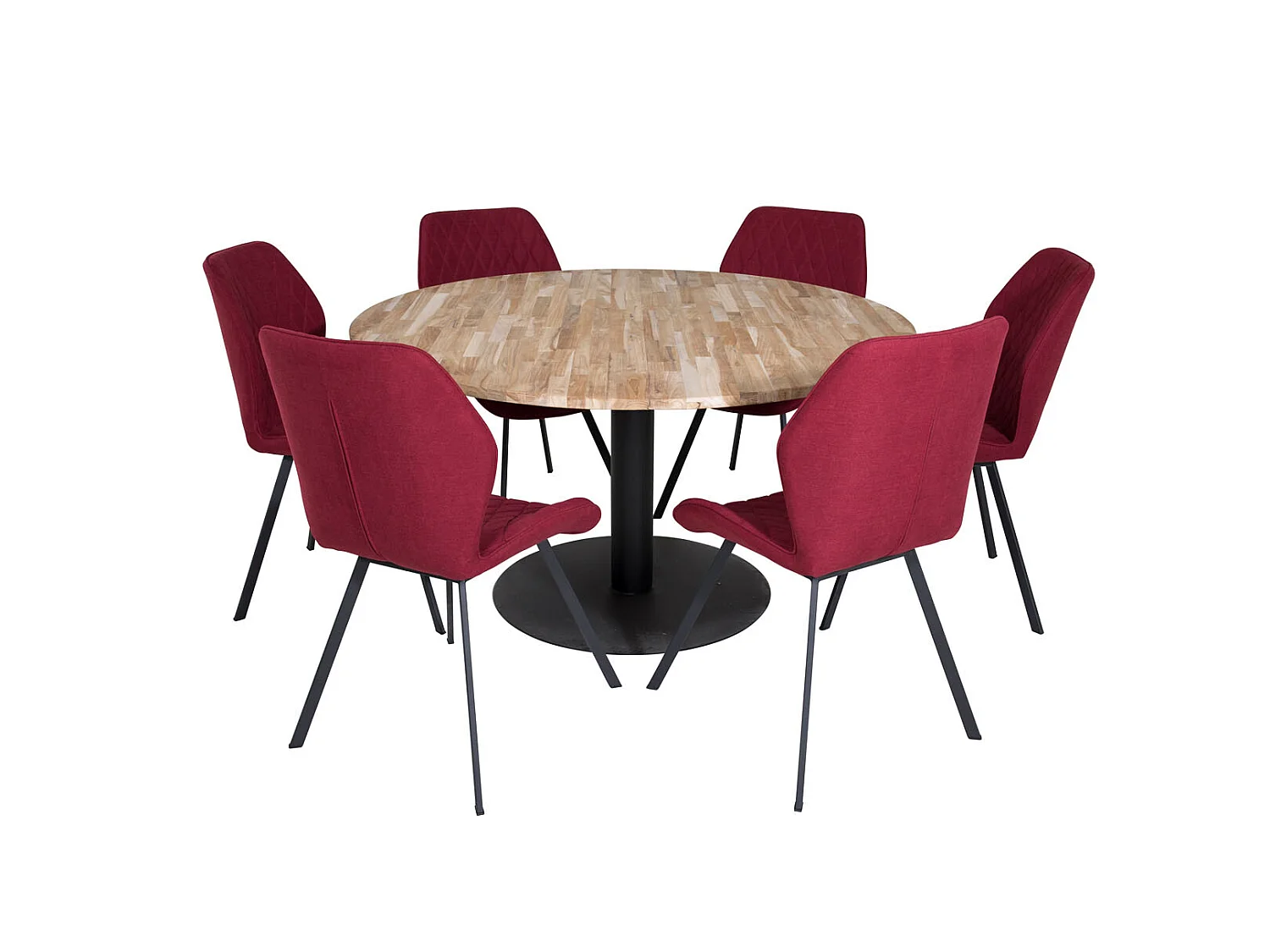 Cirebon140 ensemble table, table teck et 6 Gemma chaises rouge.