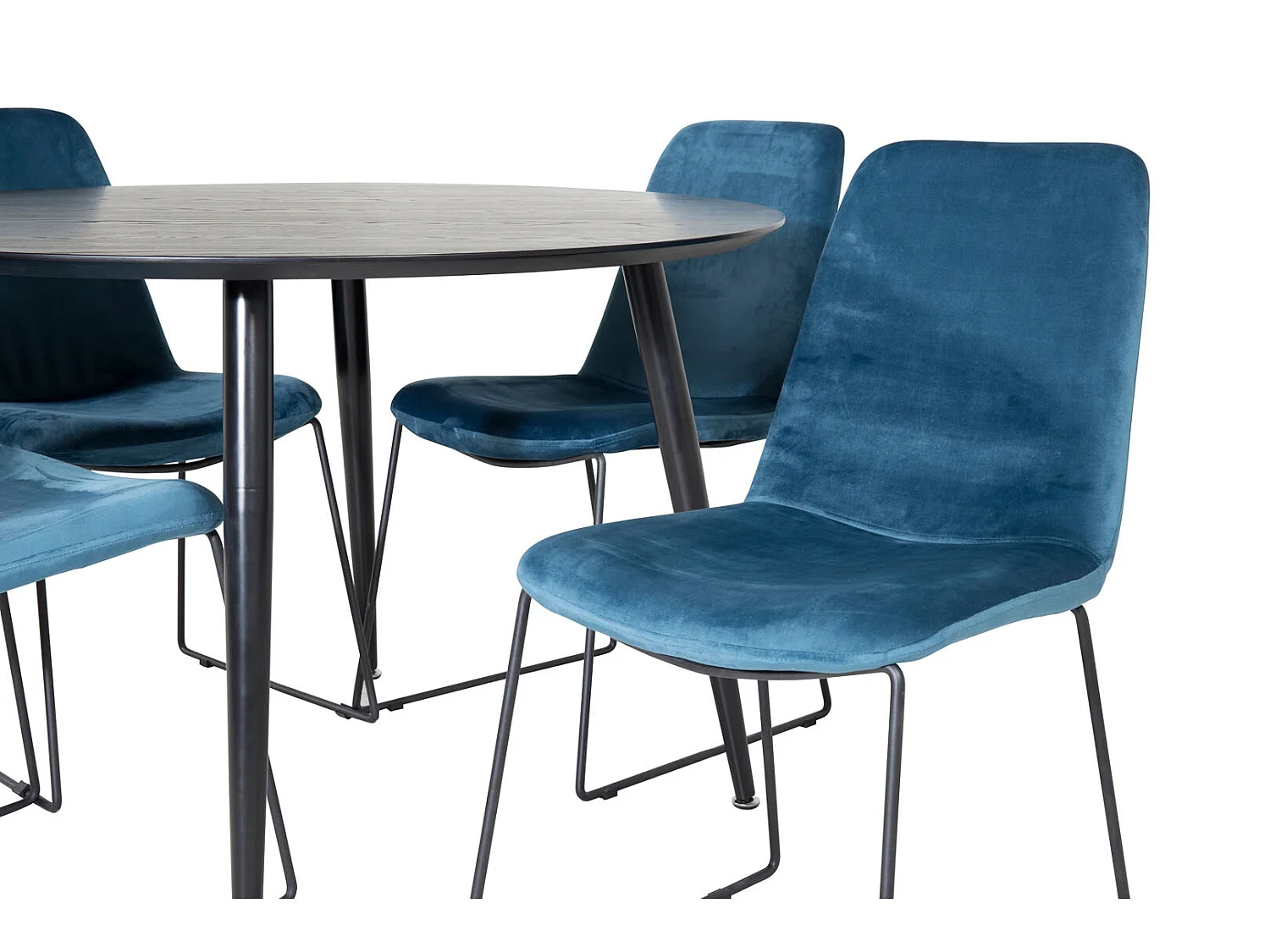 DippØ115BLBL ensemble table, table noir et 4 Muce chaises Velours bleu.