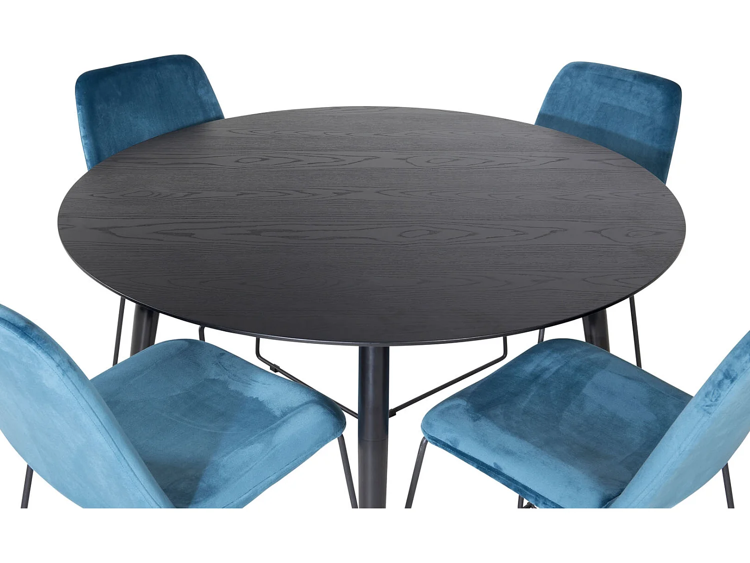 DippØ115BLBL ensemble table, table noir et 4 Muce chaises Velours bleu.