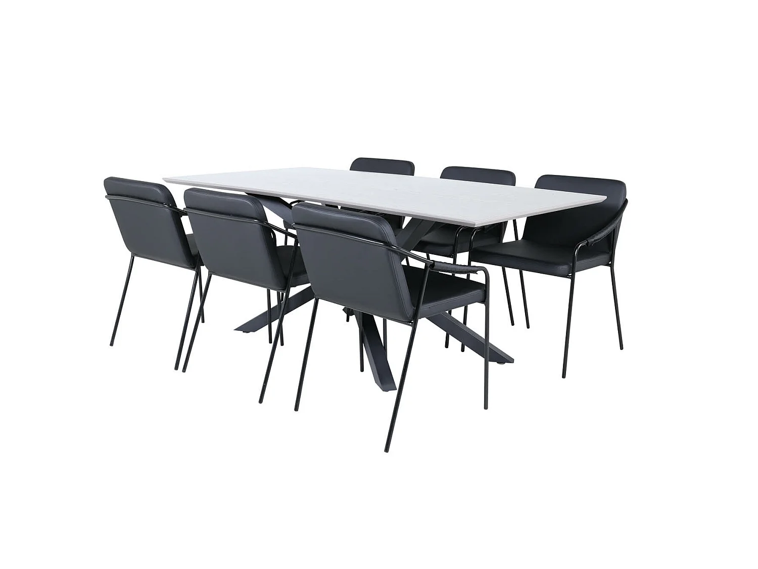 PiazzaGRBL ensemble table, table gris et 6 Tvist chaises Similicuir PU noir.