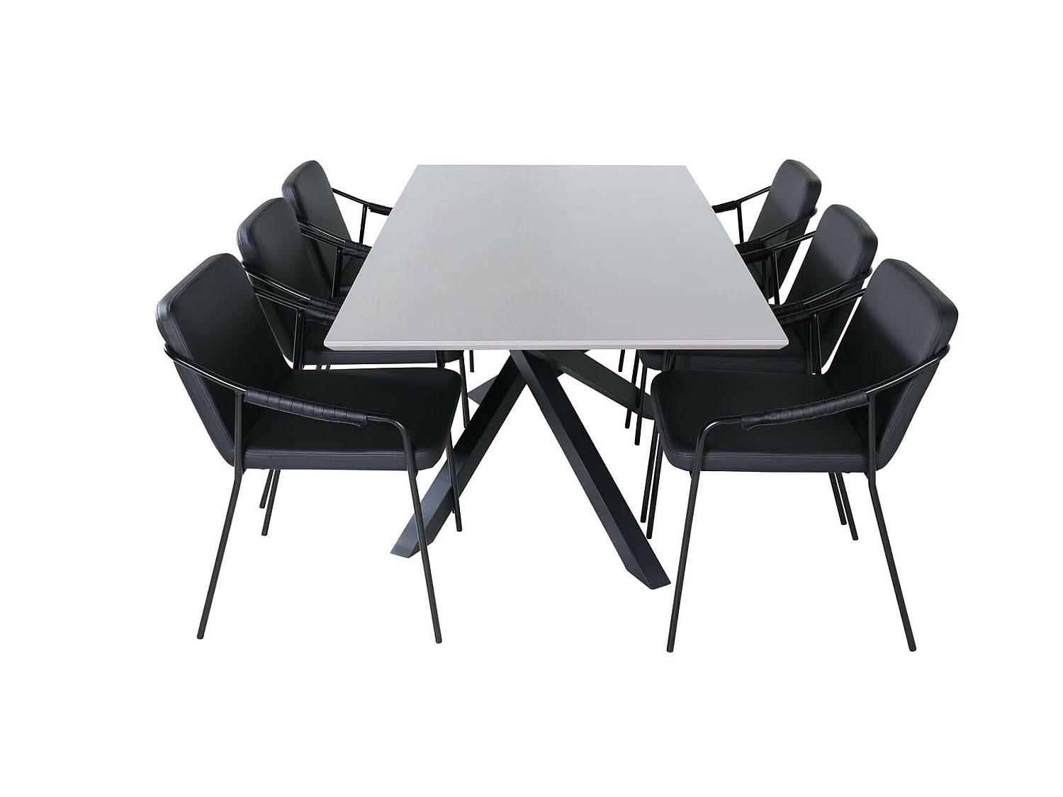 PiazzaGRBL ensemble table, table gris et 6 Tvist chaises Similicuir PU noir.