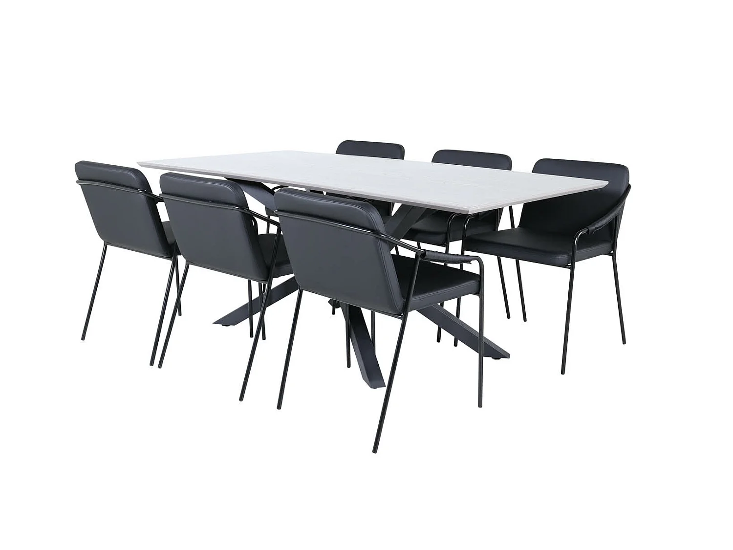 PiazzaGRBL ensemble table, table gris et 6 Tvist chaises Similicuir PU noir.