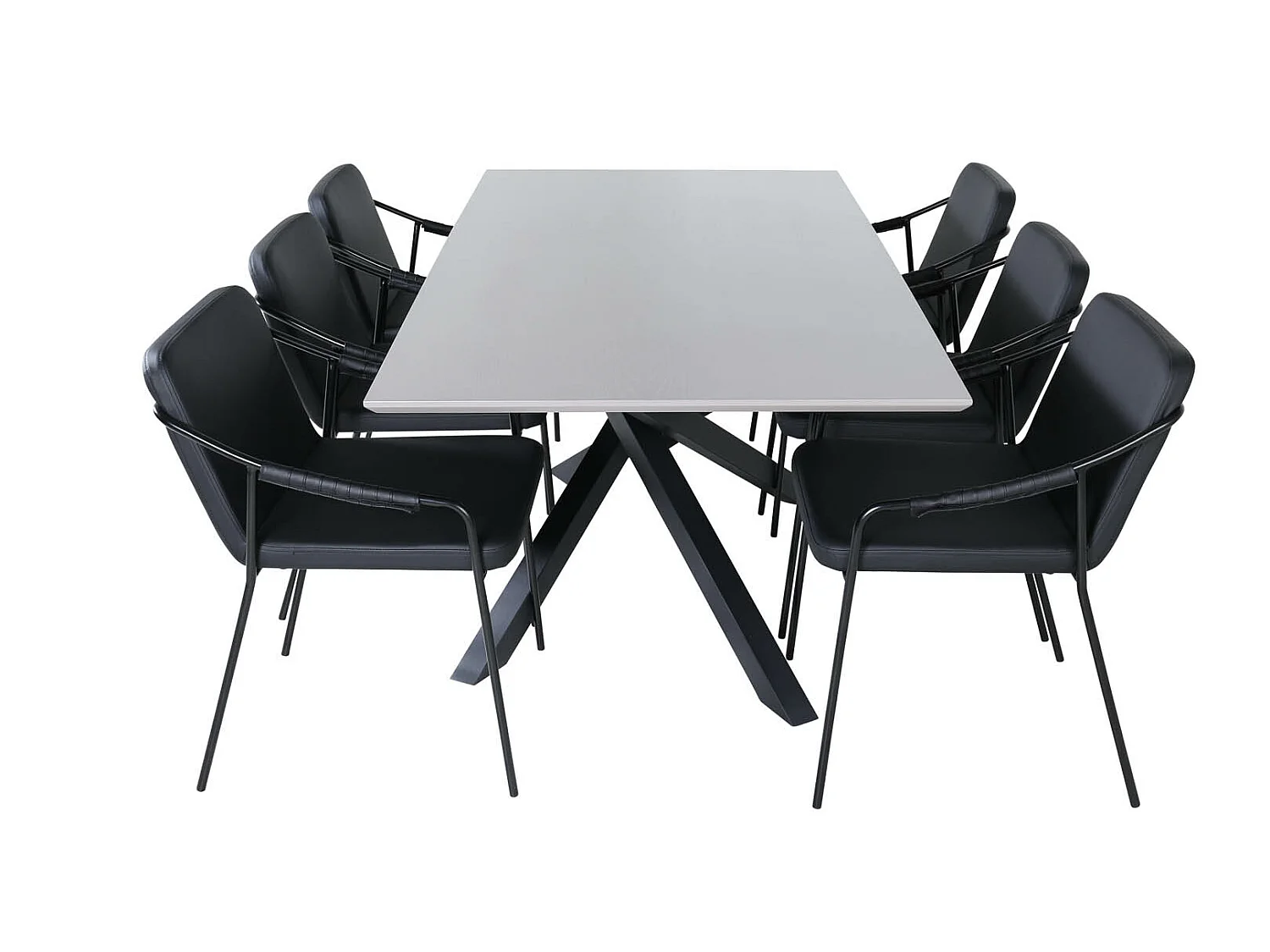 PiazzaGRBL ensemble table, table gris et 6 Tvist chaises Similicuir PU noir.