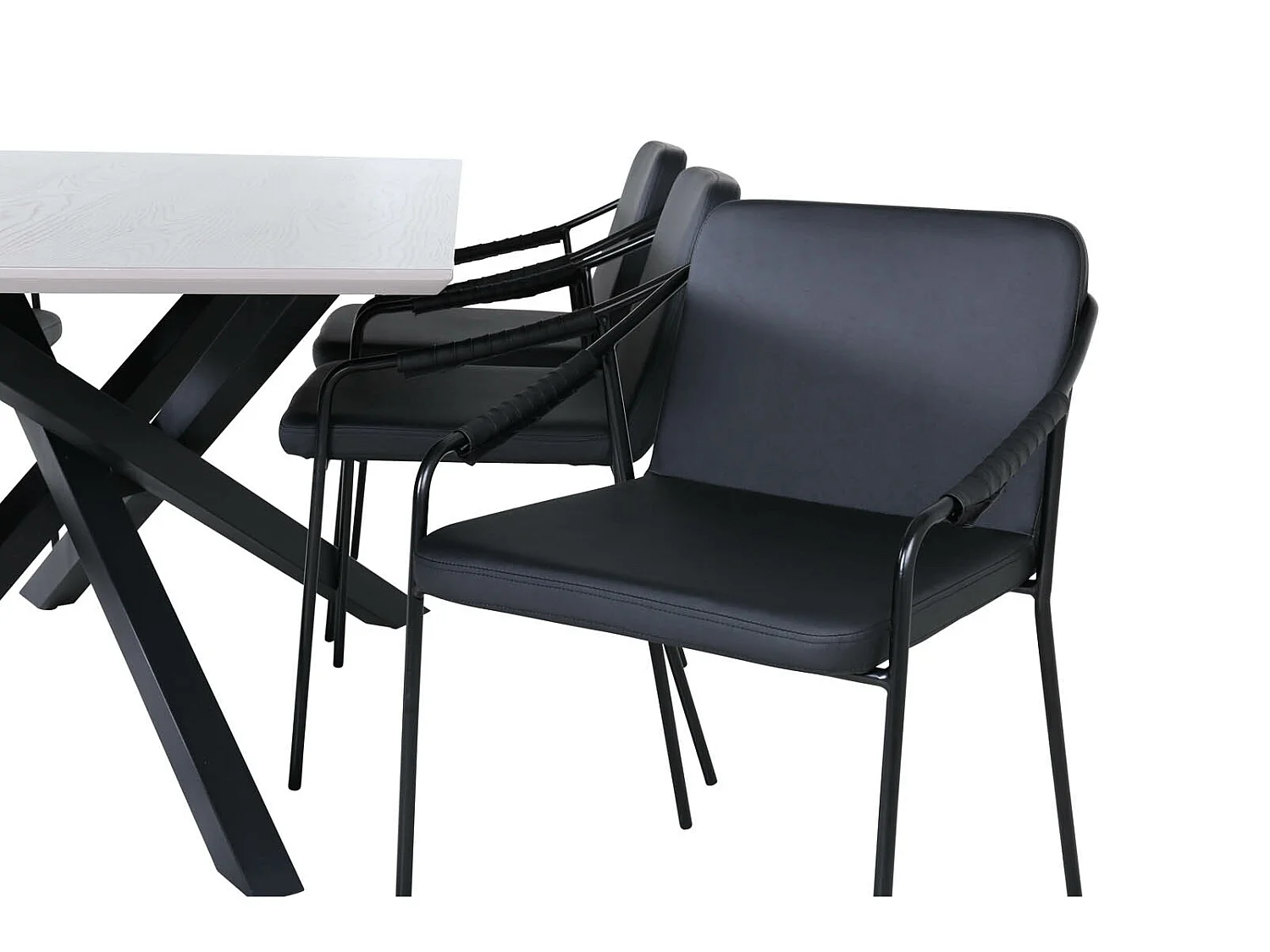 PiazzaGRBL ensemble table, table gris et 6 Tvist chaises Similicuir PU noir.